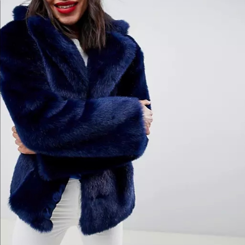 ASOS Faux Fur Navy Jacket